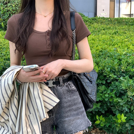 Acubi Cropped Short Sleeve shirt with buttons