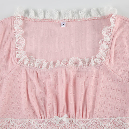 Sweet Shoujo Lace Square Collar Short Sleeve T-shirt