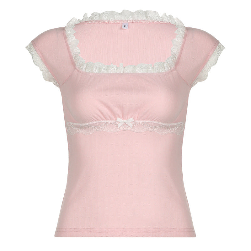 Sweet Shoujo Lace Square Collar Short Sleeve T-shirt