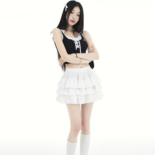 White Pleated puffy Skirt