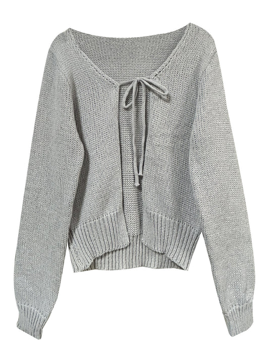 Grey front tie cardigan