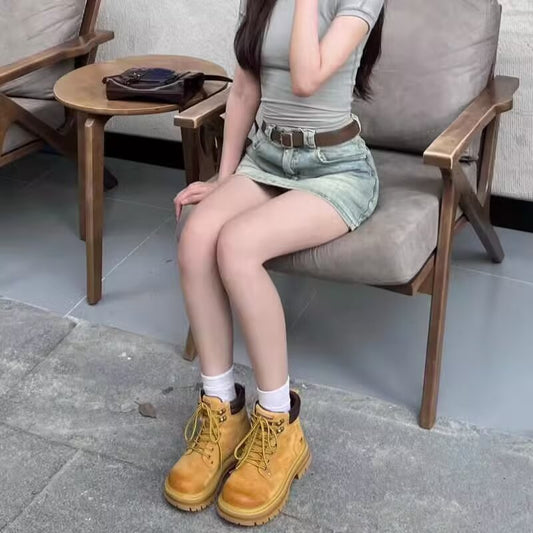 Denim A-line mini skirt