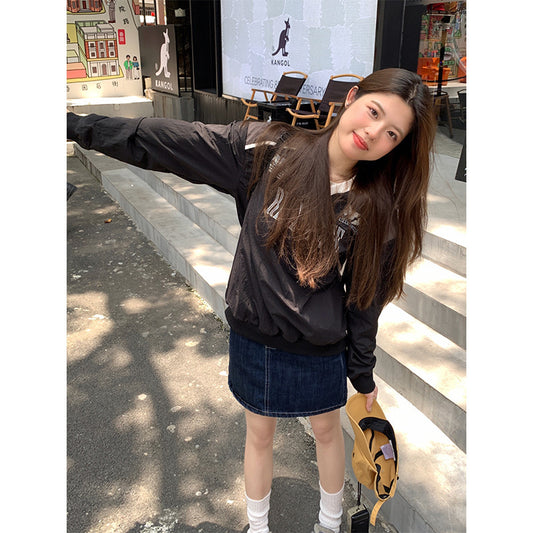 Women's American Printed V-neck Casual Loose jumper