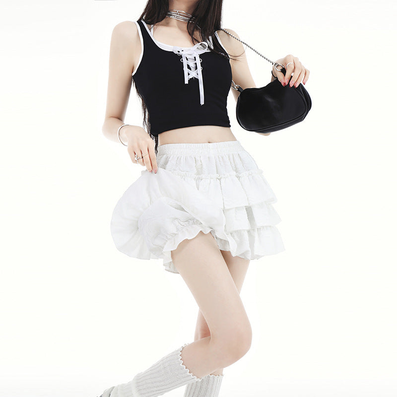 White Pleated puffy Skirt