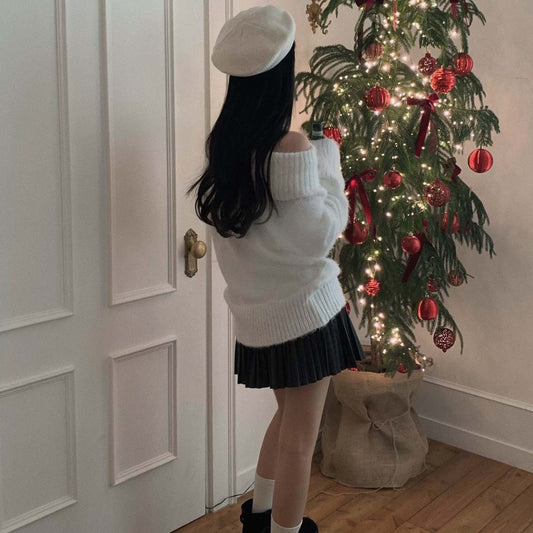 Off-the-shoulder Off-neck Sweater Women's Large Knitted Top