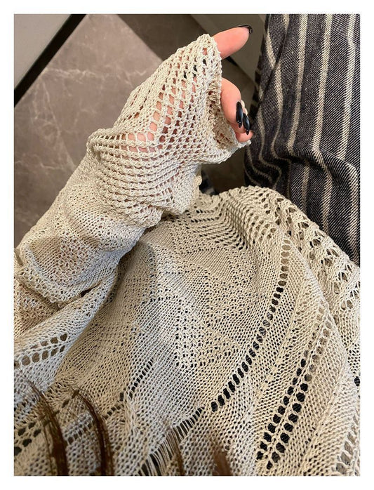 Korean Style Knitted Cardigan Thin Long Sleeve Round Neck Camisole Outer Wear