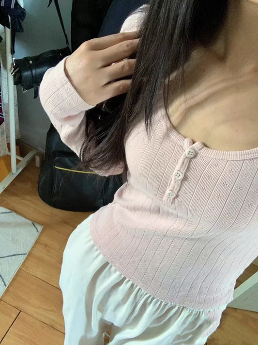 Cute Pink Long Sleeved Knitted shirt