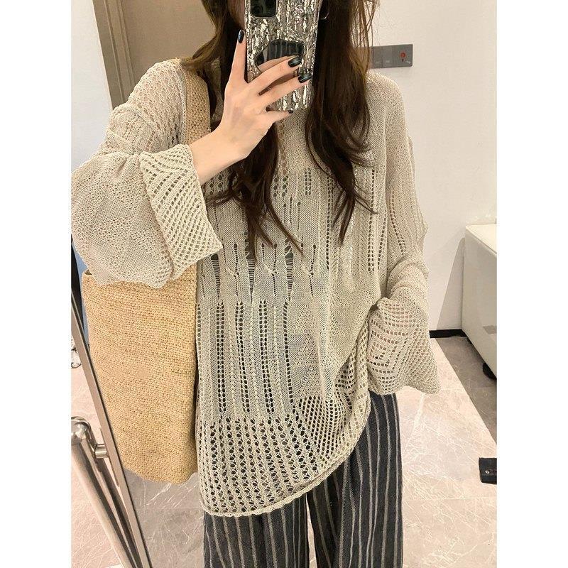 Korean Style Knitted Cardigan Thin Long Sleeve Round Neck Camisole Outer Wear