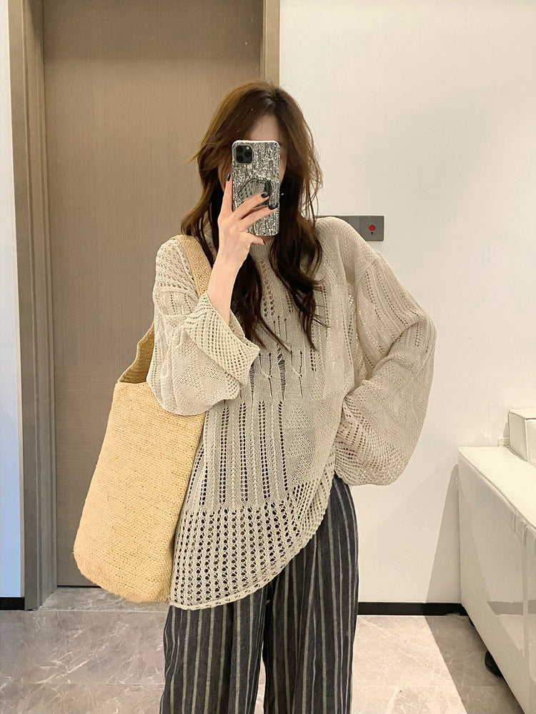 Korean Style Knitted Cardigan Thin Long Sleeve Round Neck Camisole Outer Wear