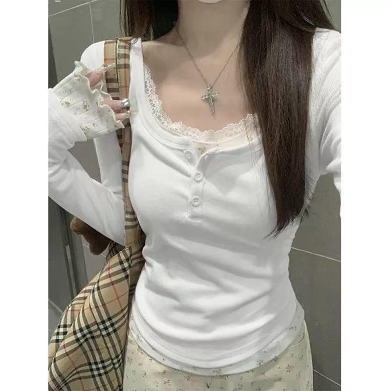 Floral Lace Long Sleeve Slim Fit Two-piece Top