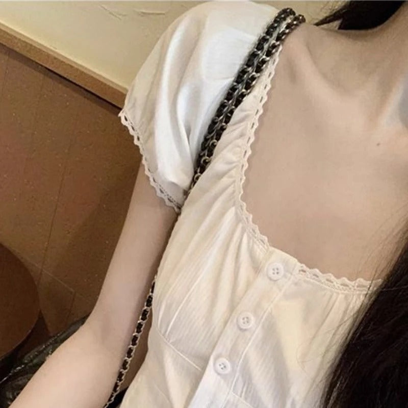 Cute Puff Sleeve White Shirt Women's Top
