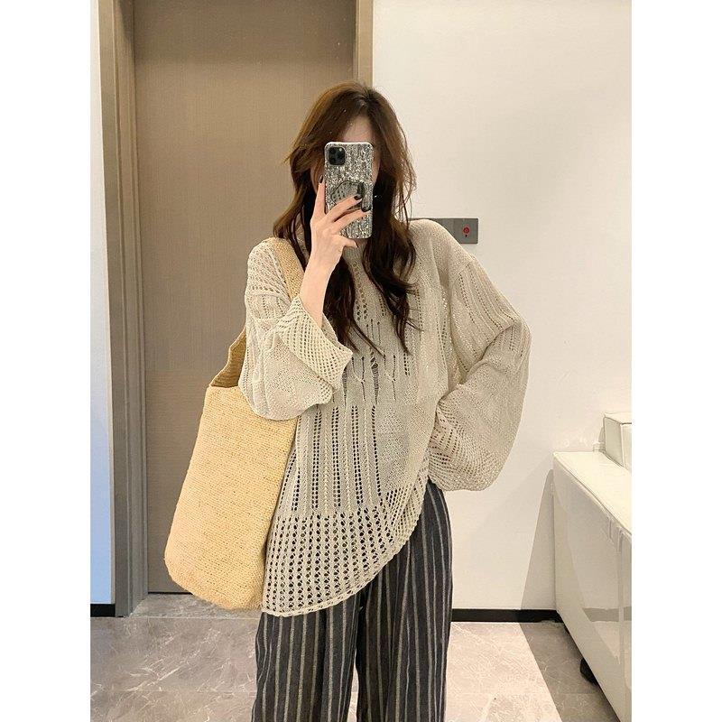 Korean Style Knitted Cardigan Thin Long Sleeve Round Neck Camisole Outer Wear