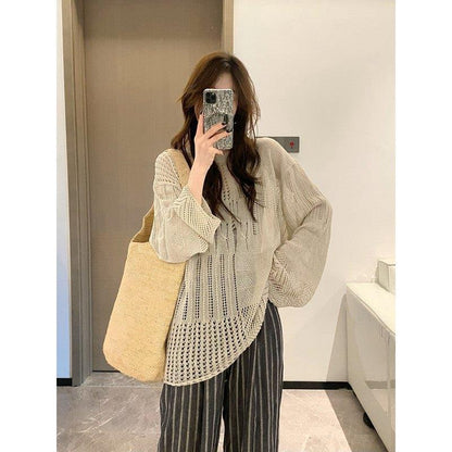 Korean Style Knitted Cardigan Thin Long Sleeve Round Neck Camisole Outer Wear