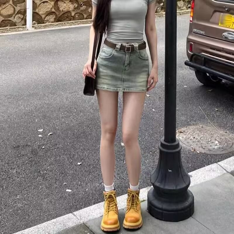 Denim A-line mini skirt