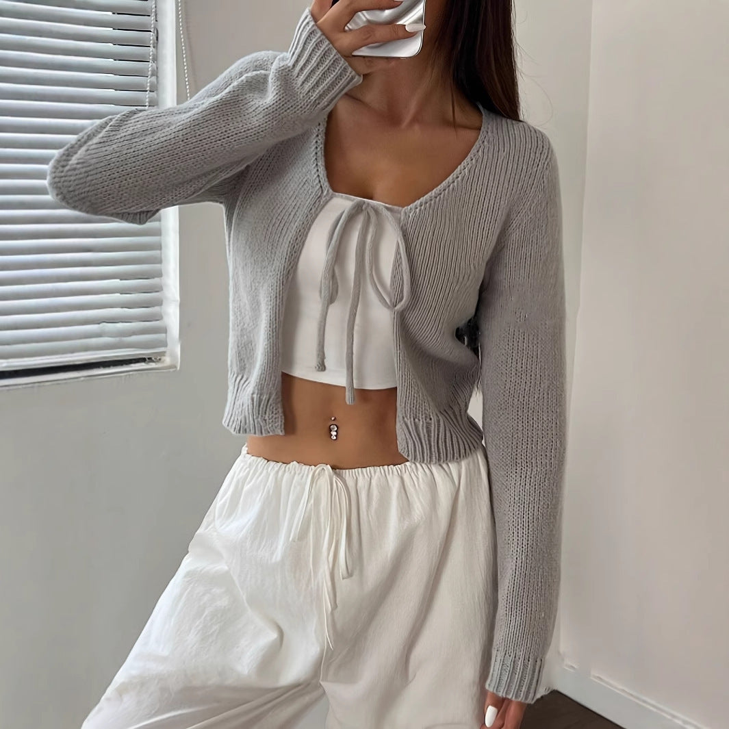 Grey front tie cardigan
