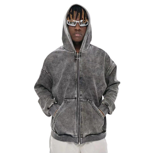 Heavy Zipper Hooded jacket vintage washed