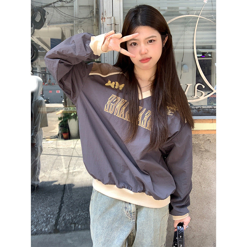 Women's American Printed V-neck Casual Loose jumper