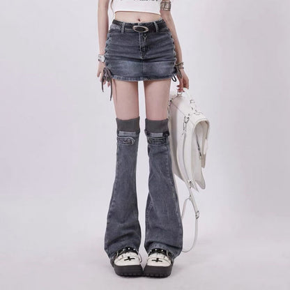 Mini Denim bow Skirt and leg warmer set