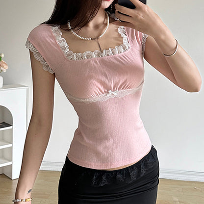 Sweet Shoujo Lace Square Collar Short Sleeve T-shirt