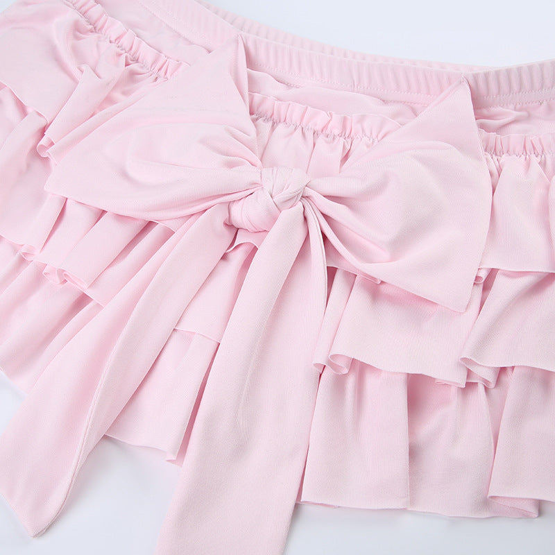Pink Bow shoujo style mini Skirt with saftey shorts