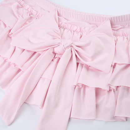 Pink Bow shoujo style mini Skirt with saftey shorts