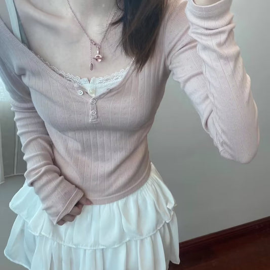Cute Pink Long Sleeved Knitted shirt