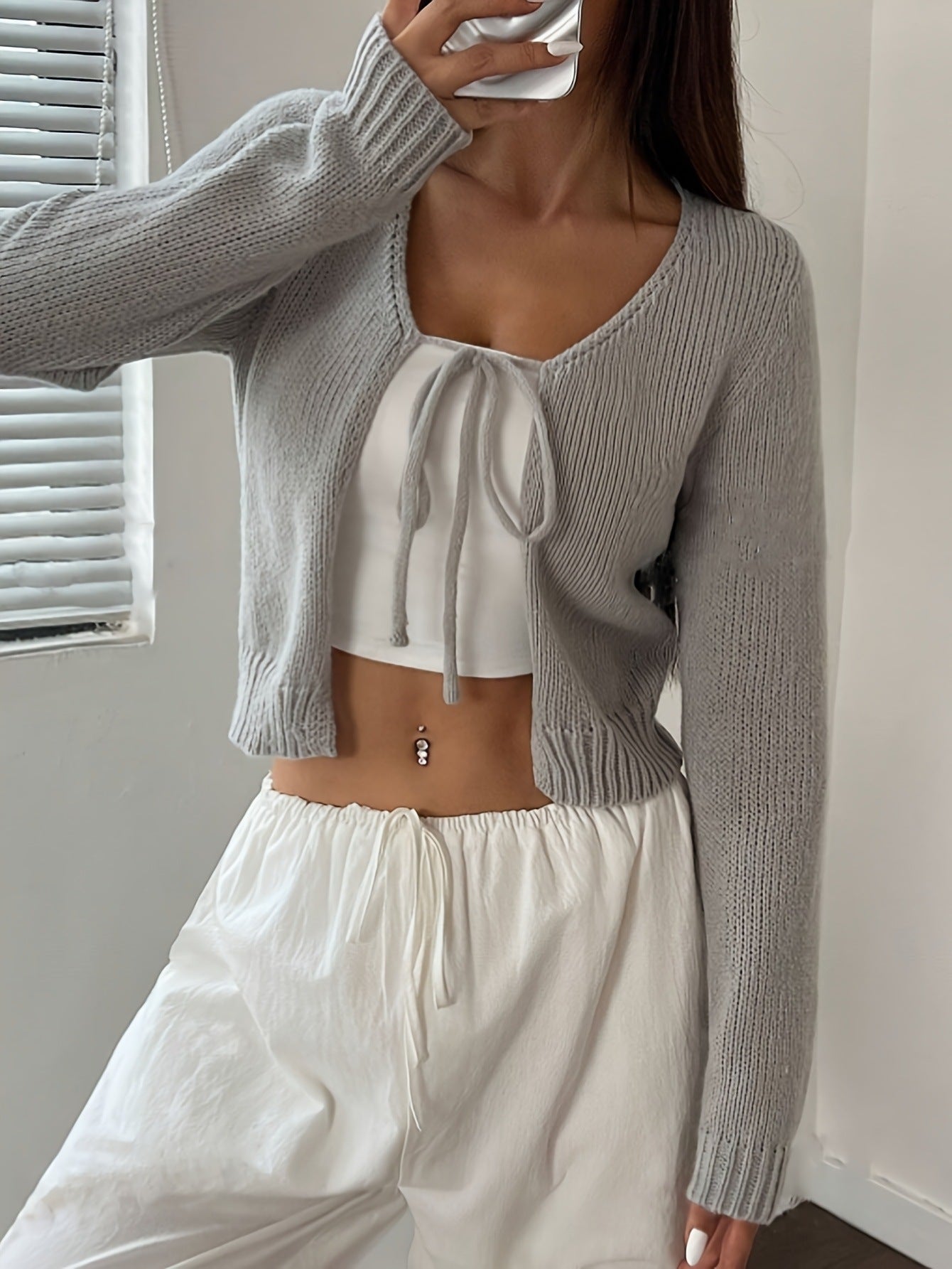 Grey front tie cardigan