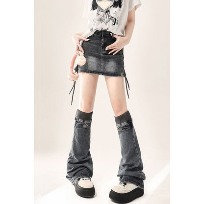Mini Denim bow Skirt and leg warmer set