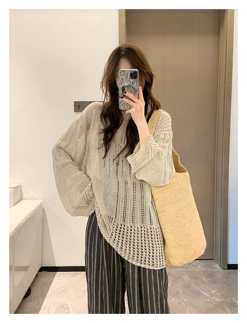 Korean Style Knitted Cardigan Thin Long Sleeve Round Neck Camisole Outer Wear