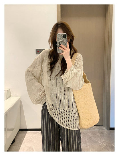 Korean Style Knitted Cardigan Thin Long Sleeve Round Neck Camisole Outer Wear