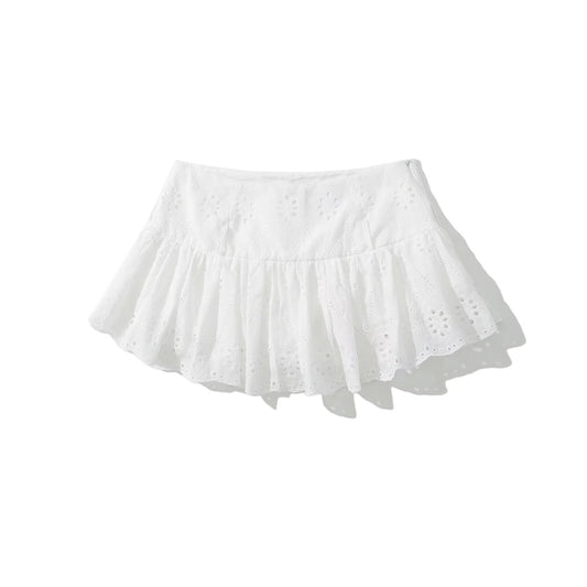 White Lace mini pleated skirt