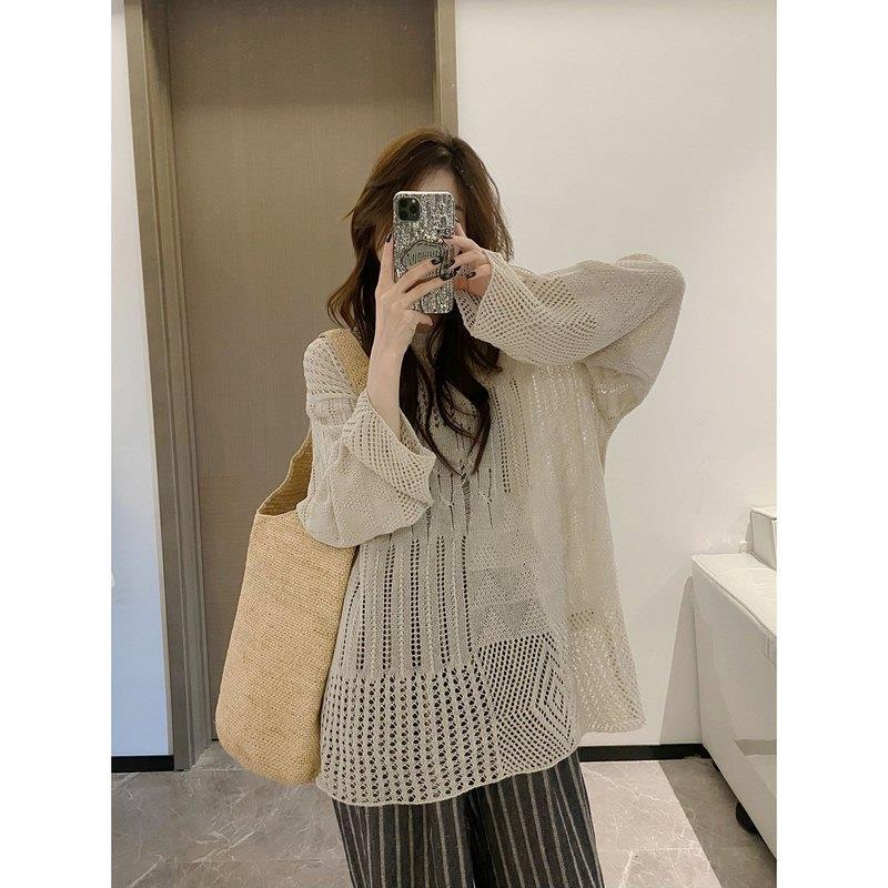 Korean Style Knitted Cardigan Thin Long Sleeve Round Neck Camisole Outer Wear