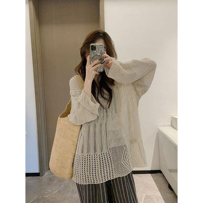 Korean Style Knitted Cardigan Thin Long Sleeve Round Neck Camisole Outer Wear
