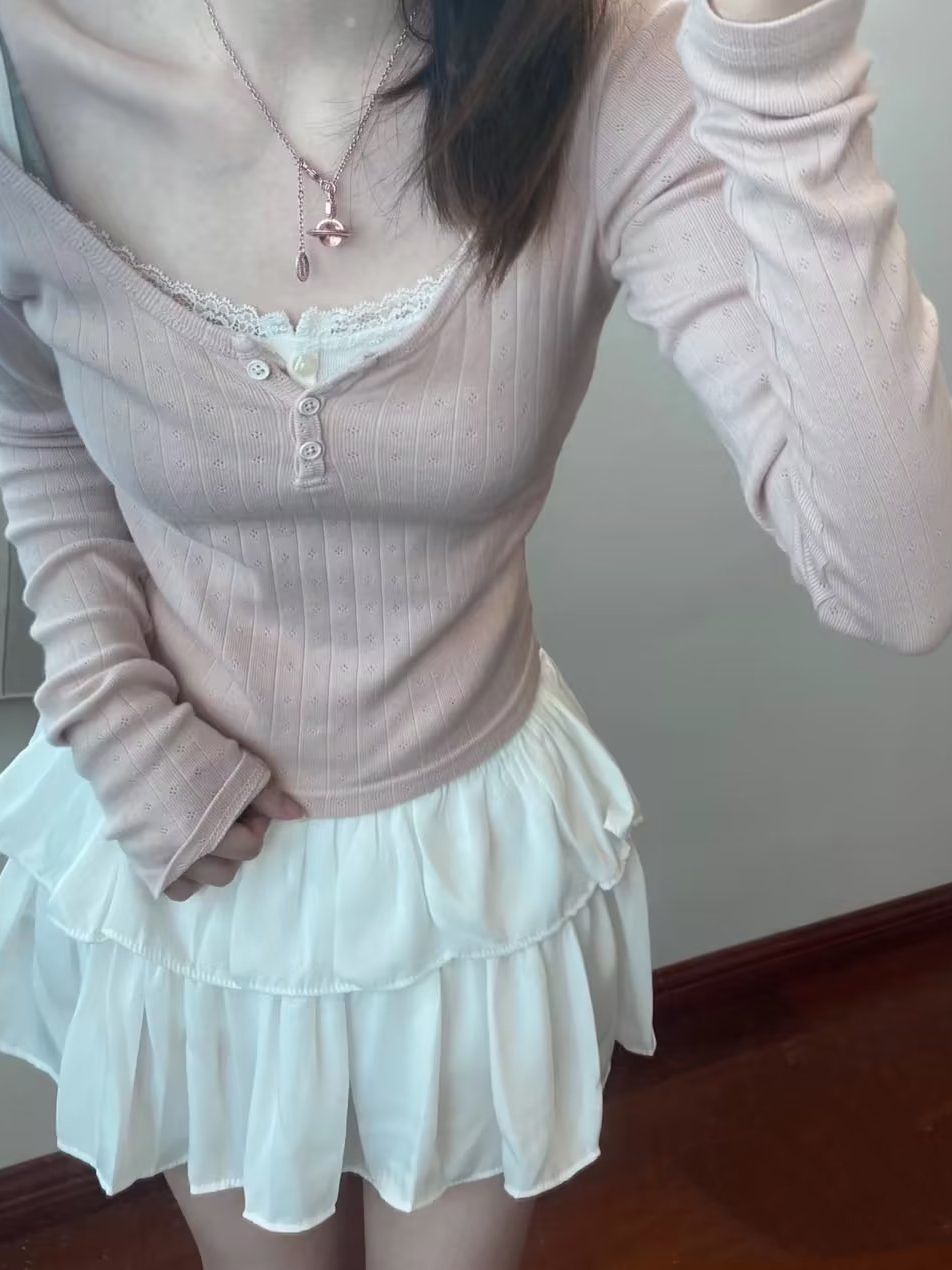 Cute Pink Long Sleeved Knitted shirt