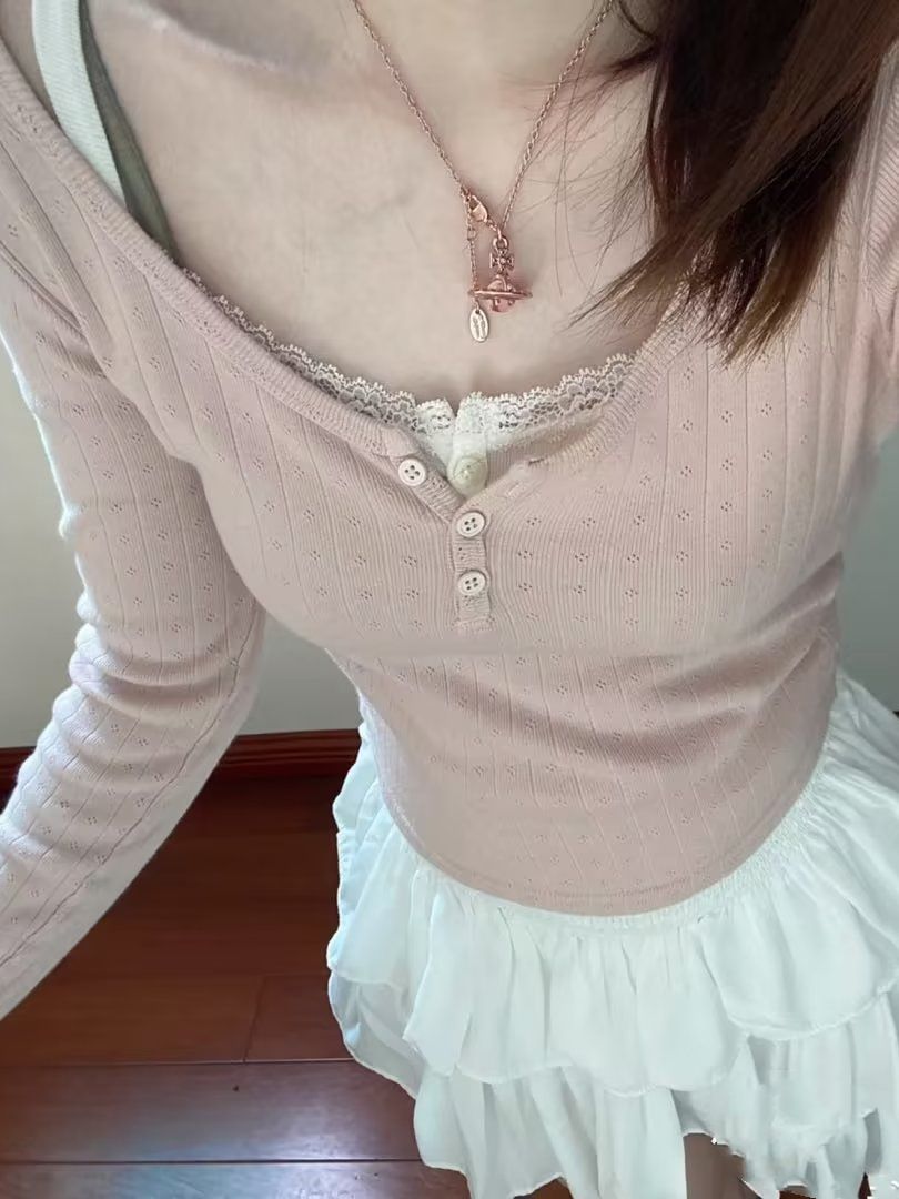 Cute Pink Long Sleeved Knitted shirt