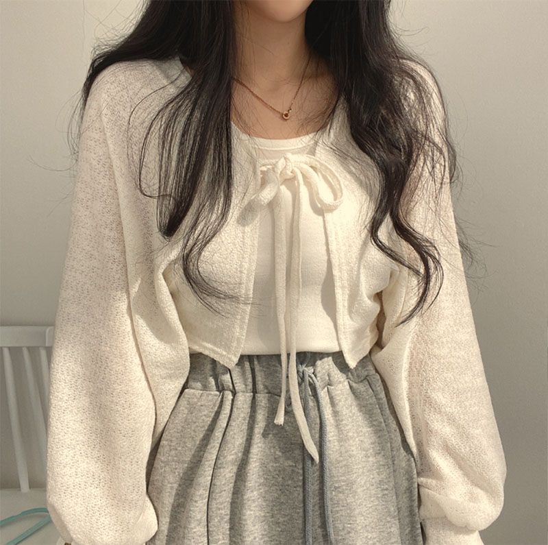 Korean style front tie Cardigan